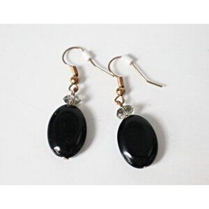 Vintage Pierced Earrings Drop with Black Glass Dangle